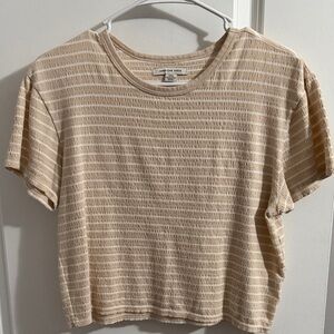 American Eagle Outfitters Beige Striped Short Sleeve Tee